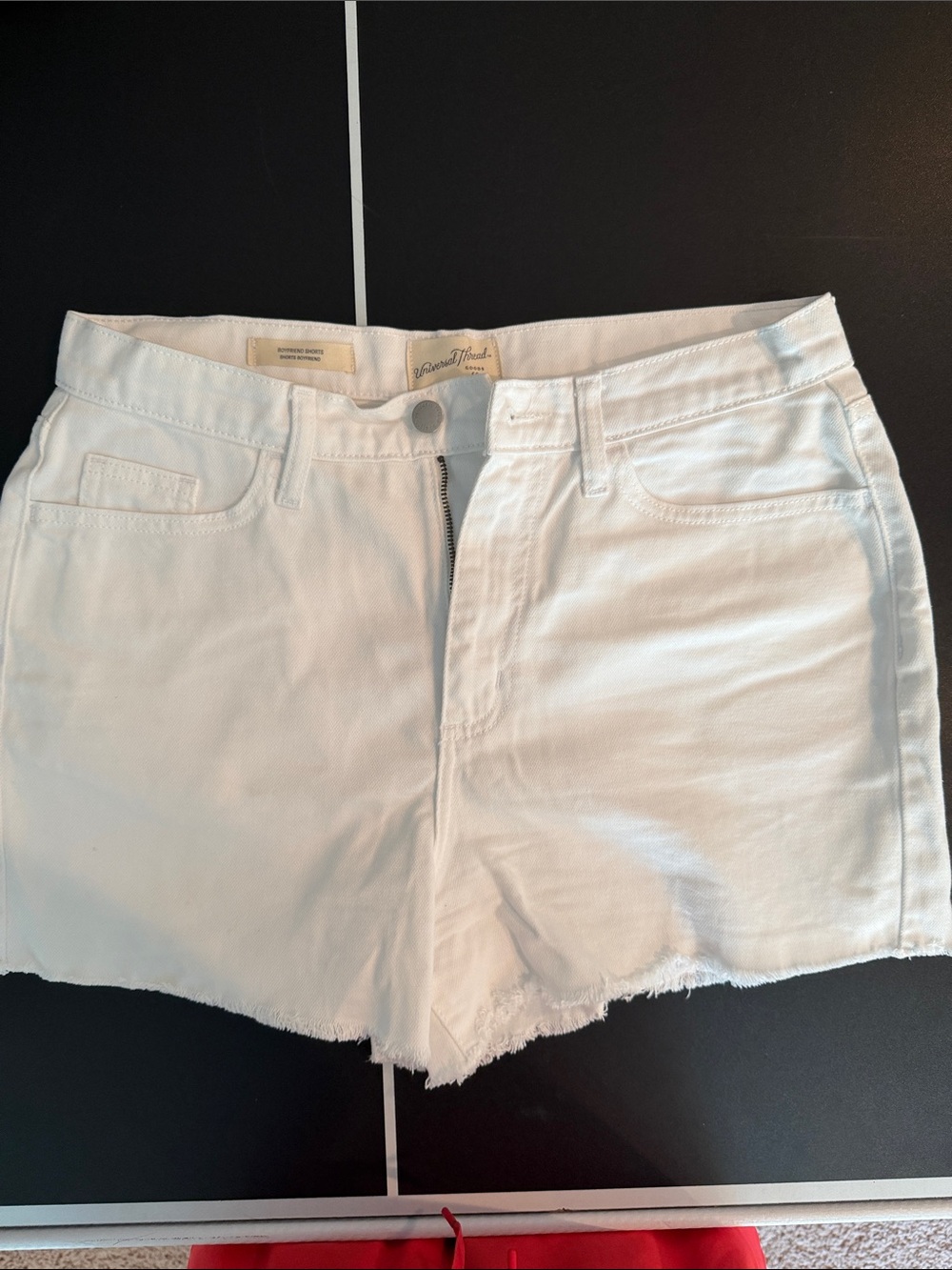 Universal Threads White Denim Frayed Hem Boyfriend Shorts-6